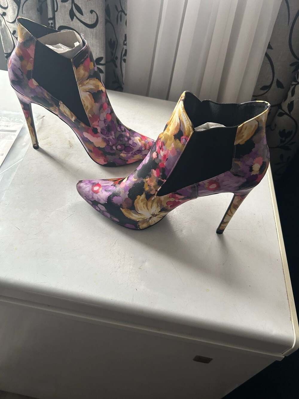 Floral Stiletto Ankle Boots Pointed Toe High Heel Shoes
